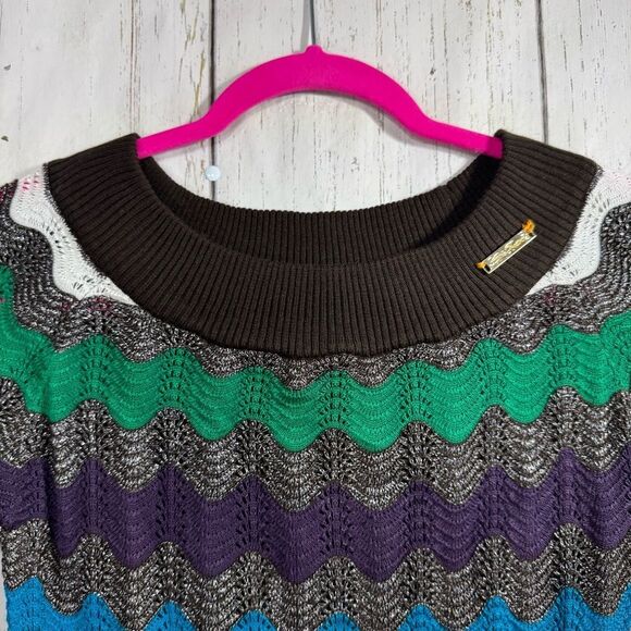 Apple Bottoms Womens Y2K Sweater Knit Zig Zag Brown Green Crewneck Long Sleeve - Picture 4 of 15